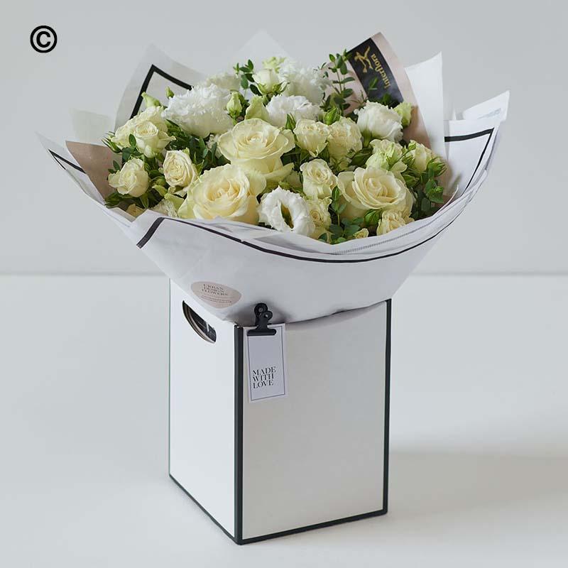 Elegant White Rose & Hydrangea Bouquet in Gift Box