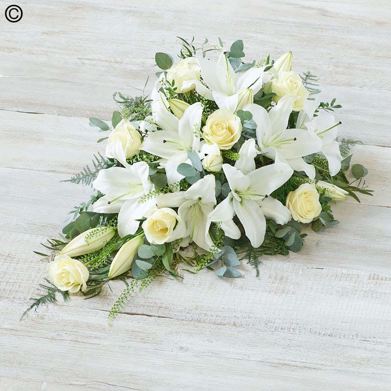 Classic White Lily & Rose Teardrop Spray