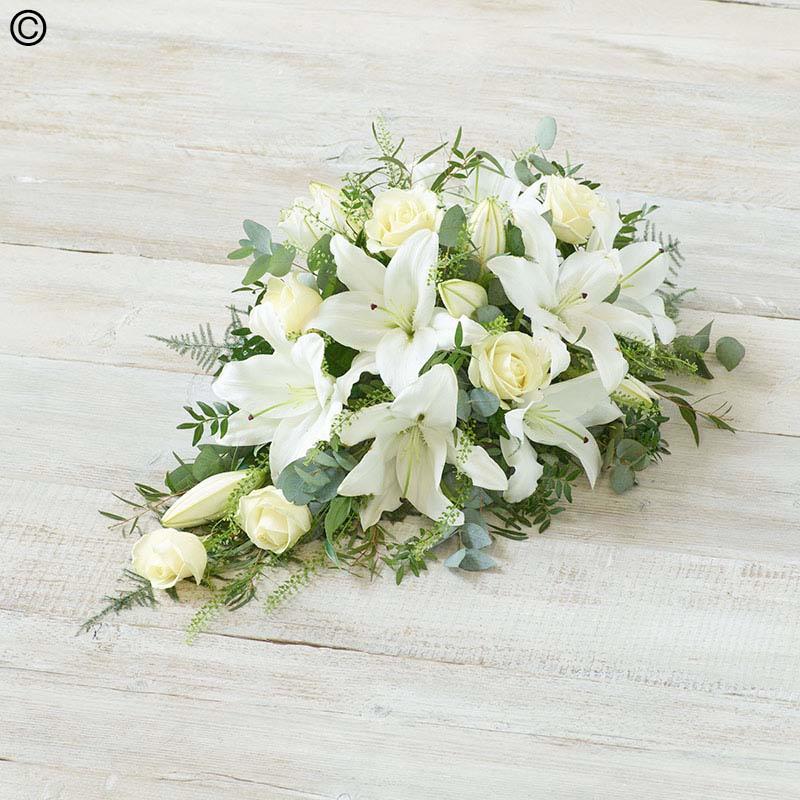 Classic White Lily & Rose Teardrop Spray