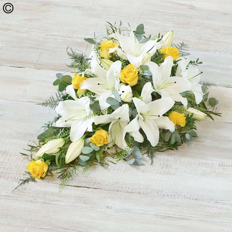 Classic White Lily & Yellow Rose Teardrop Spray