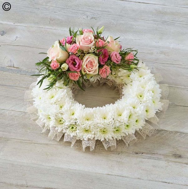 medium white and pink wreath